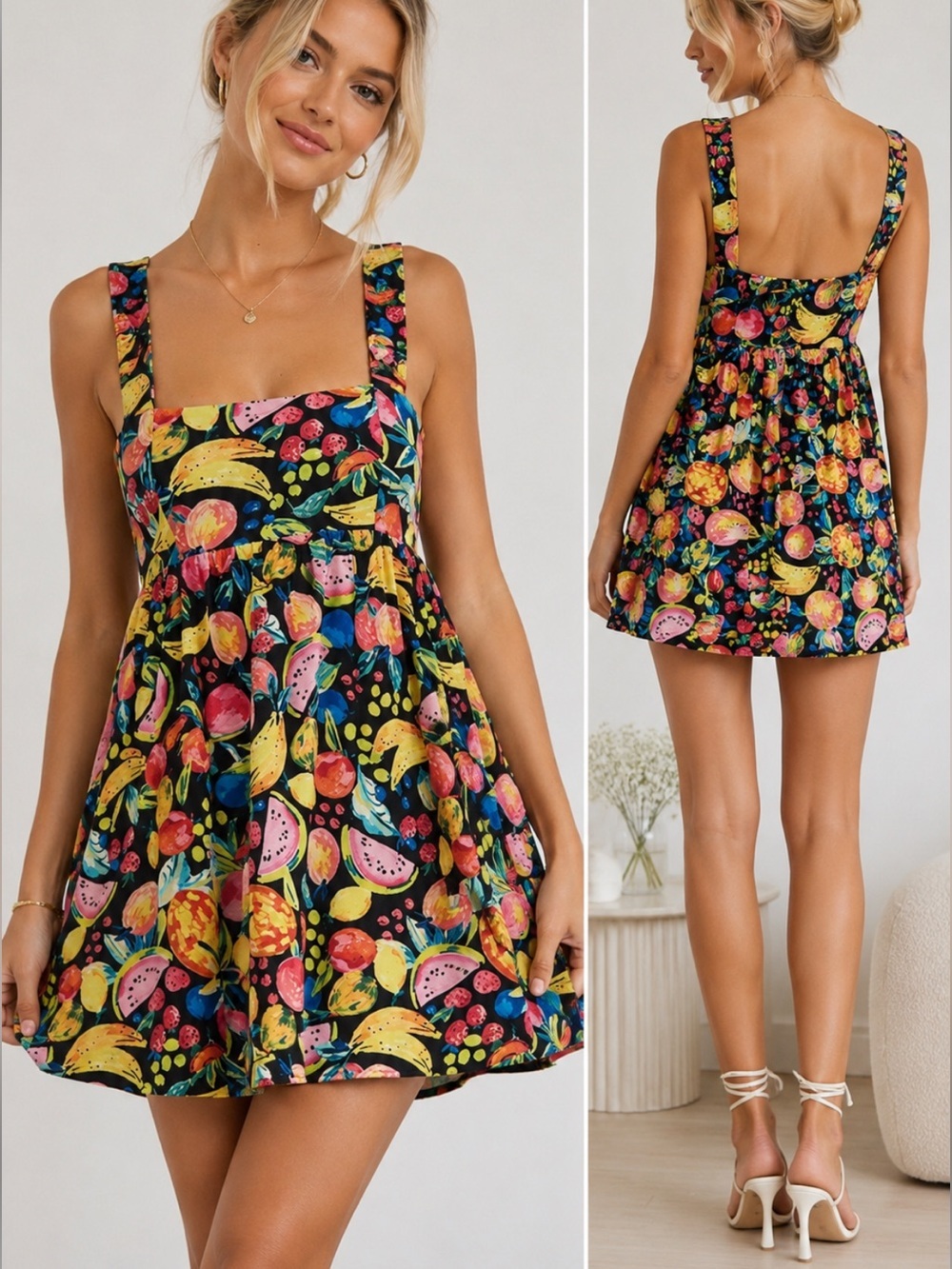 Show Me Your Mumu Fling Mini Dress Fruity Tango Fruit Print Babydoll 39001